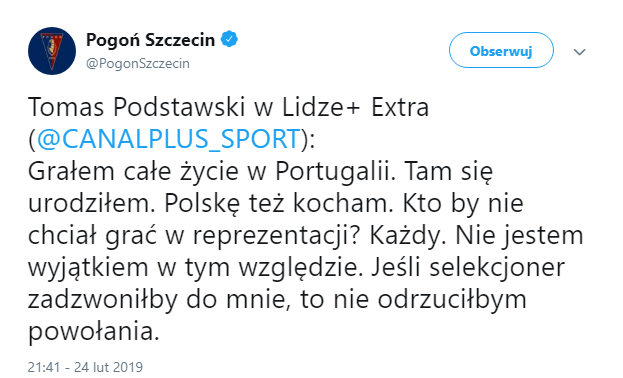 Kolejny zawodnik deklaruje CHĘĆ GRY dla reprezentacji Polski